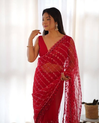 Designer Embroidered Butterfly Net Saree Collection