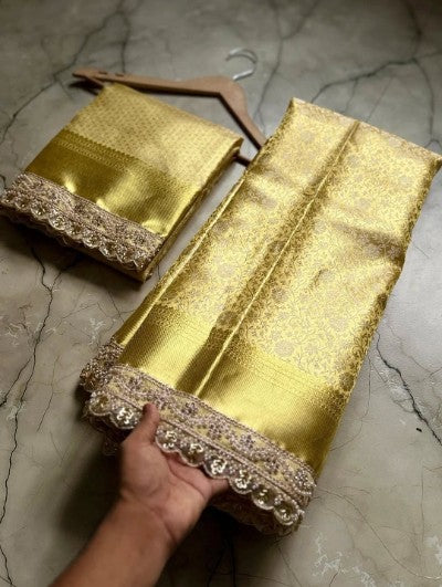 WASKET KANJIWARAM TISSUE SILK Saree with Lace Border