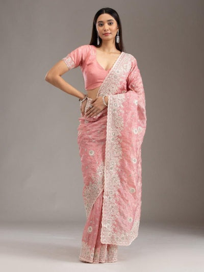 Gold Crunch Coding Sequence Saree with Embroidery Blouse