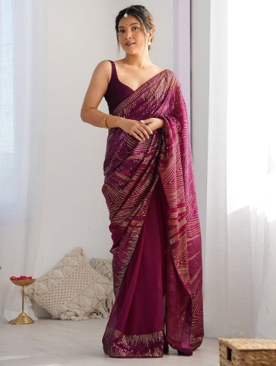 Georgette Embroidery Sequence Saree