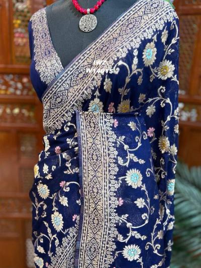 Banarasi Soft Georgette Silk Saree with Minakari Buta Jaal Weaving