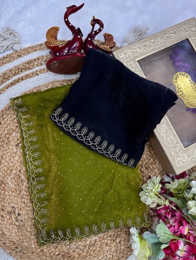 Sareewala Designer Space Silk Saree with Jarkhan Diamond Work