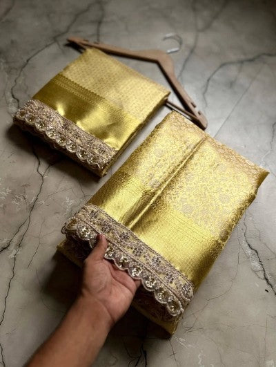 WASKET KANJIWARAM TISSUE SILK Saree with Lace Border