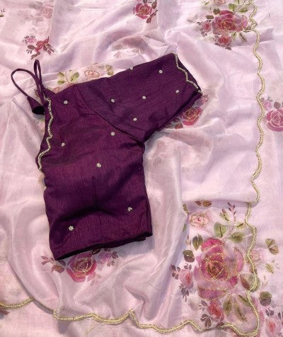 Soft Satin Organza Saree with Pearl and Cut Dena Handwork