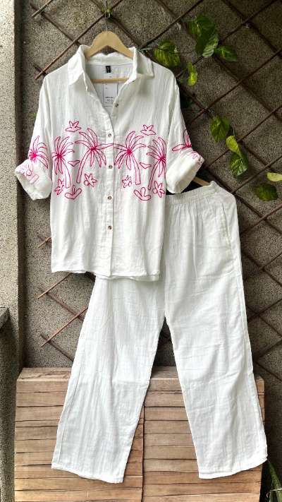 Tropical Embroidered Mulmul Co-ords Set