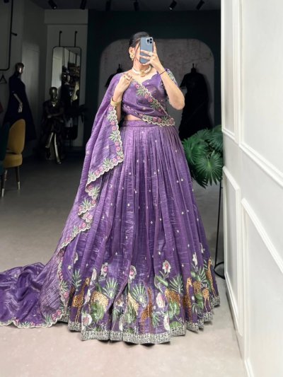 Gold Crush Sequins and Thread Embroidery Lehenga Choli