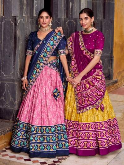Ikkat Print Tasar Silk Lehenga Choli