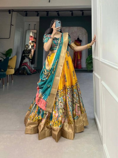 Kalamkari Print Dola Silk Lehenga Choli