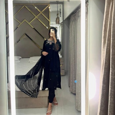 Cutwork Silk Suit with Organza Dupatta