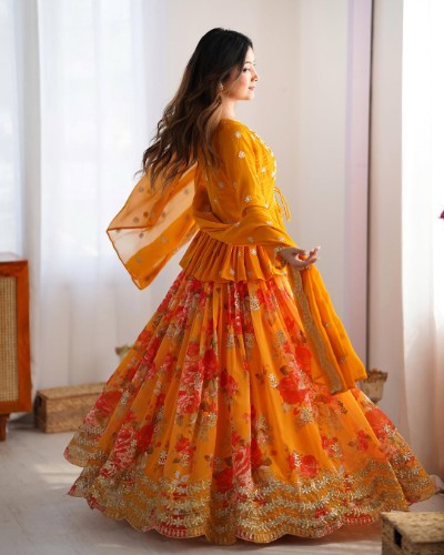 Yellow & Pink Sequence Work Lehenga Choli with Dupatta
