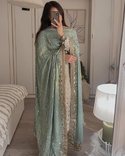 Fox Georgette Suit with Real Mirror Work
