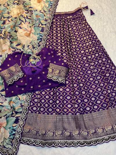 Pure Banarasi Zari Meena Weaved Stitched Lehenga and Blouse with Printed Dupatta