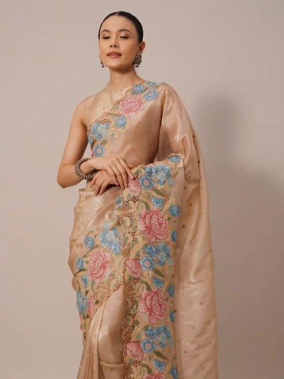 Pure Jimmicho Organza Tissue Embroidery Saree