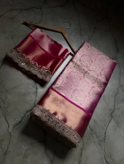 WASKET KANJIWARAM TISSUE SILK saree with scallop lace border