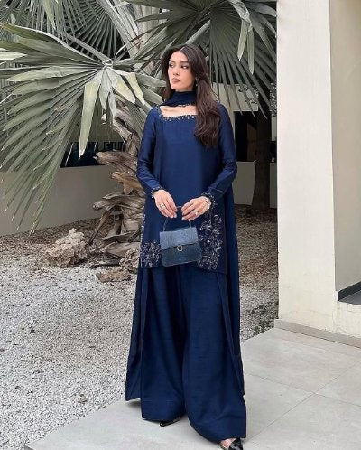 Embroidered Crepe Silk Farshi Style Suit