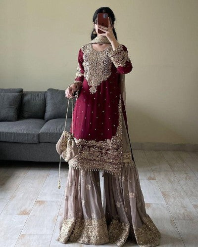 Maroon Royal Gharara Set