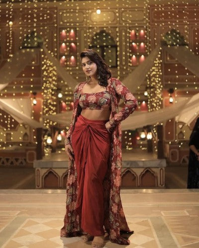 Digital Printed Silk Skirt and Blouse Set