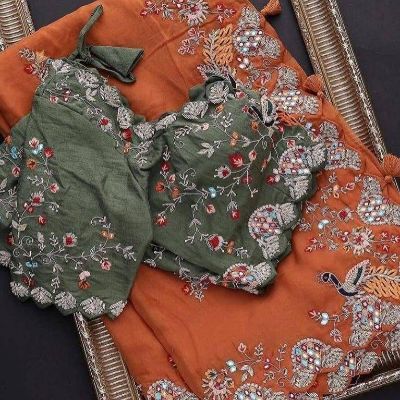 Rangoli Silk Saree with Embroidery and Cutwork Border
