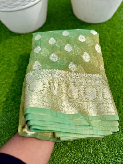 Banarasi Soft Crushed Tissue Silk Saree with Weaving Jaal Design