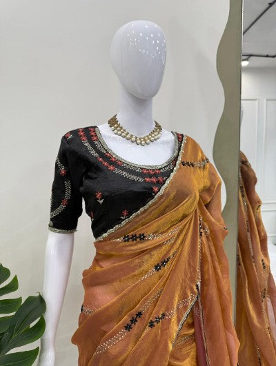 Ishaya Fendy Silk Saree with Gold Crush Blouse