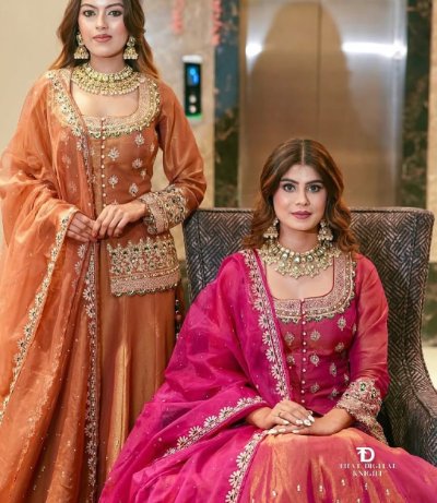 Embroidered Simmer Silk Lehenga Kurta Set