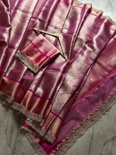 WASKET KANJIWARAM TISSUE SILK saree with scallop lace border