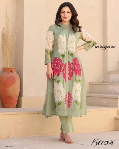 Karigari by DKH Premium Cotton Kurti Pant Set with Pintex Yoke