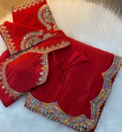 Tissue Organza Saree With Handwork Border & Blouse