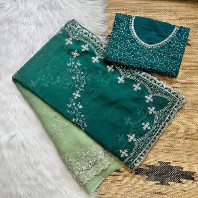 Embroidered Candy Saree with Unstitched Silk Blouse