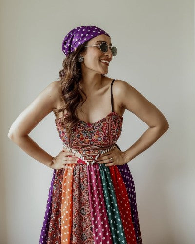 Alia Inspired Mirror Work Bandhej Lehenga