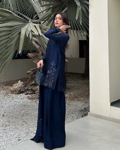 Embroidered Crepe Silk Farshi Style Suit