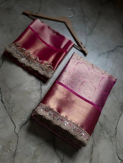 WASKET KANJIWARAM TISSUE SILK saree with scallop lace border
