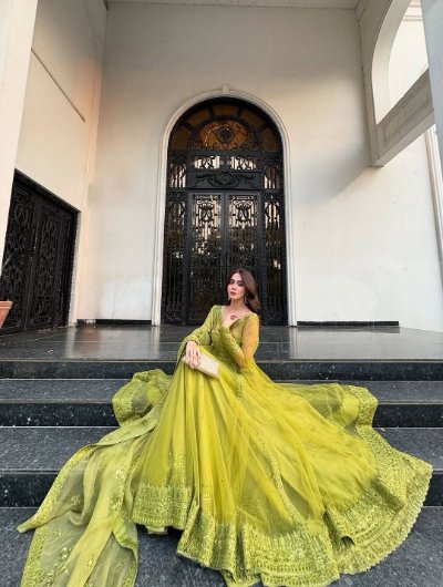 Green Kediya-Style Shrug Anarkali with Blouse and Dupatta