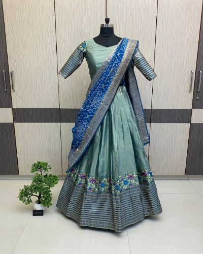 Tissue Paithani Lehenga with Bandhej Dupatta