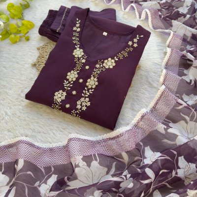 Roman Silk Kurti with Digital Print Dupatta and Pant Set