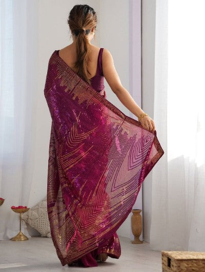 Georgette Embroidery Sequence Saree