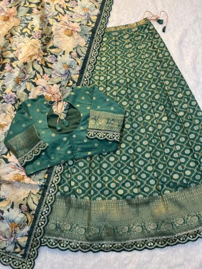 Pure Banarasi Zari Meena Weaved Stitched Lehenga and Blouse with Printed Dupatta