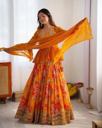 Yellow & Pink Sequence Work Lehenga Choli with Dupatta