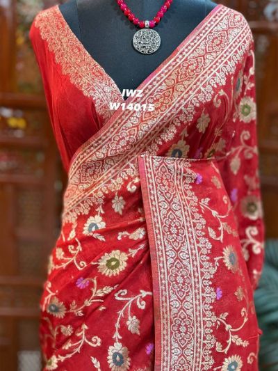 Banarasi Soft Georgette Silk Saree with Minakari Buta Jaal Weaving