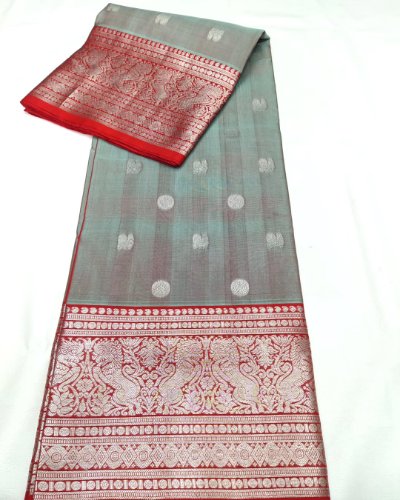 Pure Venkatagiri Pattu Saree with Contrast Red Pallu