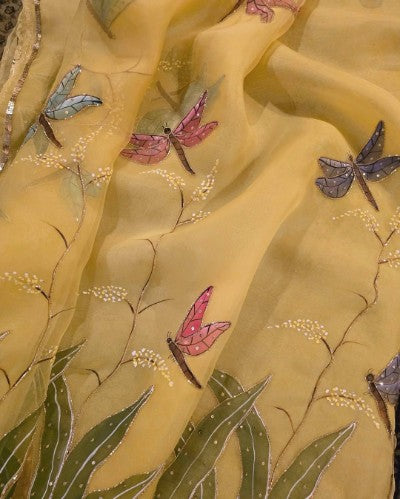 Mulmul Organza Saree with Handwork and Silk Blouse
