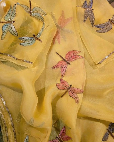 Mulmul Organza Saree with Handwork and Silk Blouse