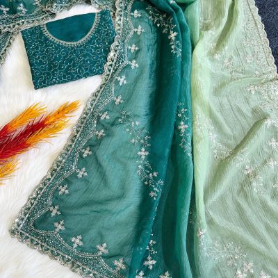 Embroidered Candy Saree with Unstitched Silk Blouse