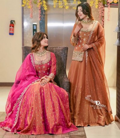 Embroidered Simmer Silk Lehenga Kurta Set