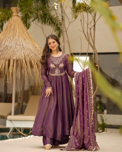 Silk Fabric Embroidery Anarkali Suit