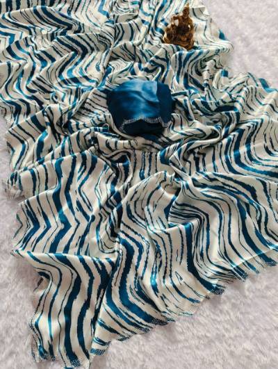 Heavy Carbon Crepe Saree with Zigzag Digital Print and Zardosi Swarovski