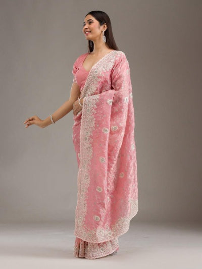 Gold Crunch Coding Sequence Saree with Embroidery Blouse