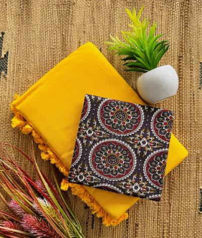 Pure Khaadi Cotton Saree with Handmade Latkan and Hand-Painted Blouse