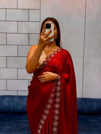 Sareewala Flower Port Cut Dana Diamond Panel Work Saree