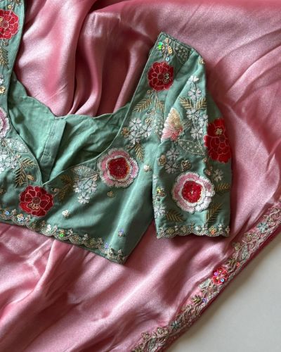 Premium Tissue Silk Saree with Sequence Work and Brocade Blouse